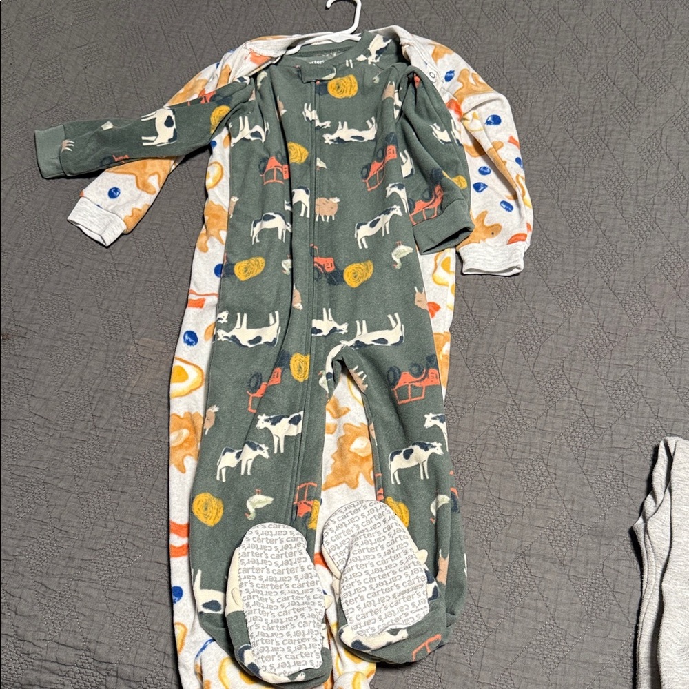 Carter's Green Animal Print and breakfast print Footie